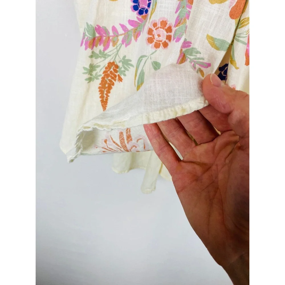 Free People Emily Floral Halter Tie-Back Top Ivory Cotton Gauze OB1434194 Large